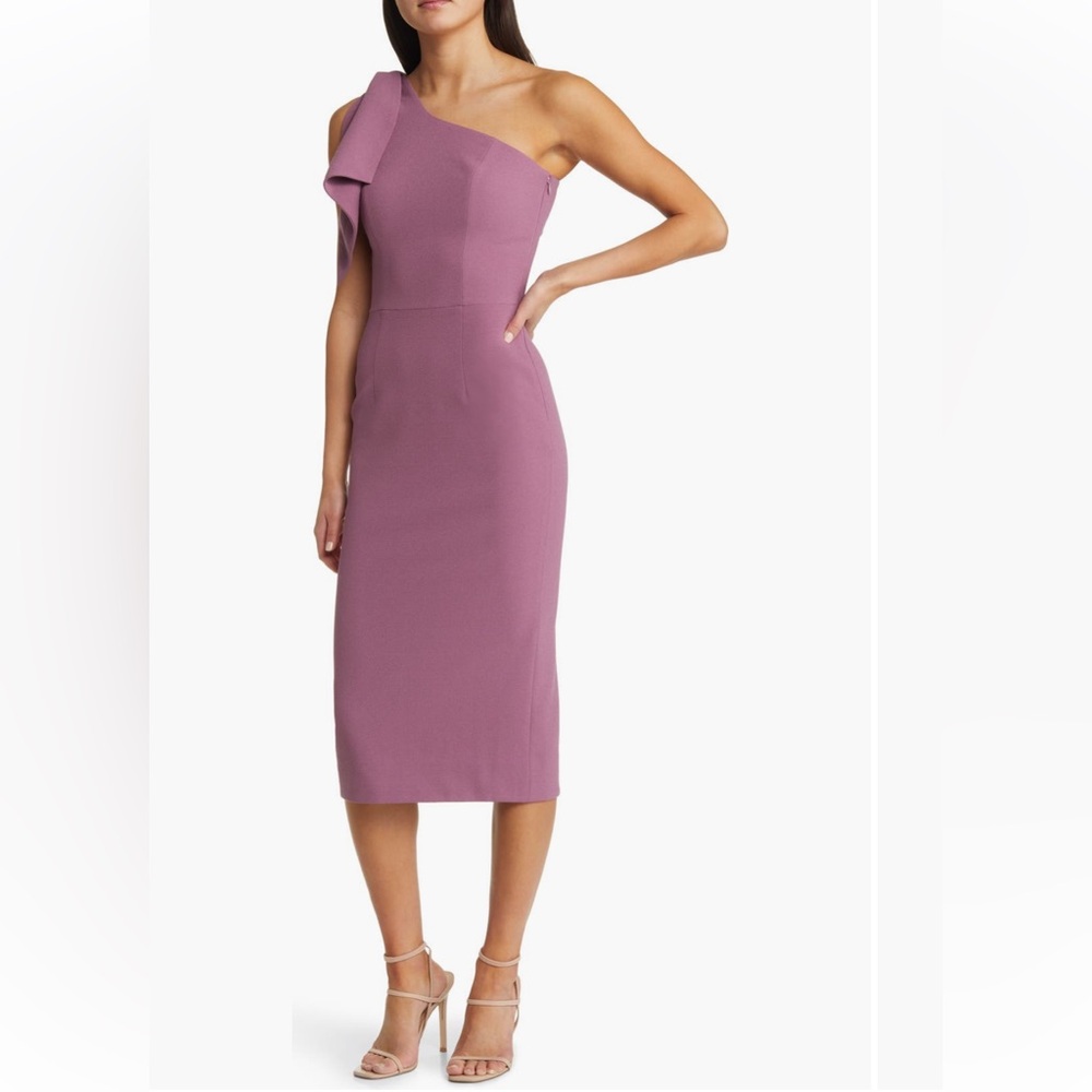 Dress the Population One-Shoulder Midi Dress in Mauve Pink